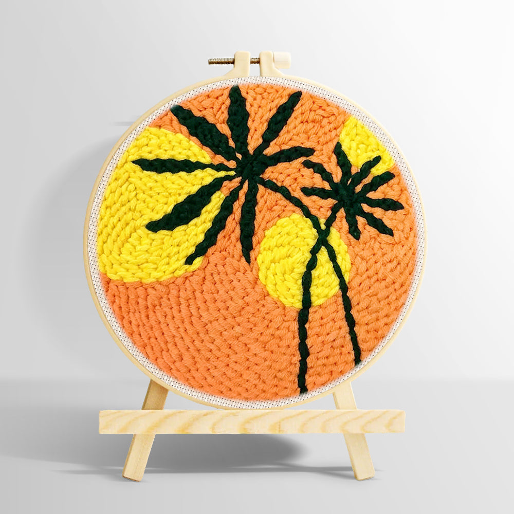 Bold sunset palm silhouette punch needle kit for beginners