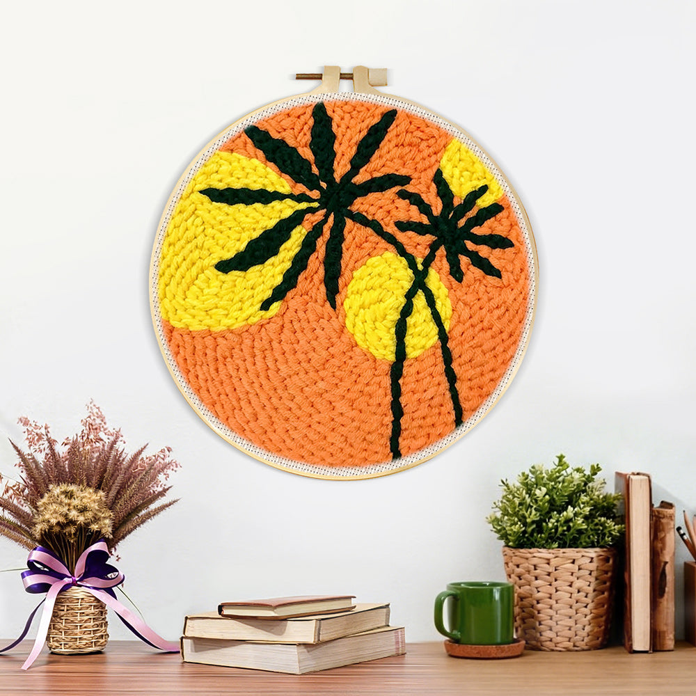 Finished bold sunset palm silhouette artwork displayed on a wall