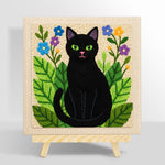 Botanical black cat punch needle kit for beginners