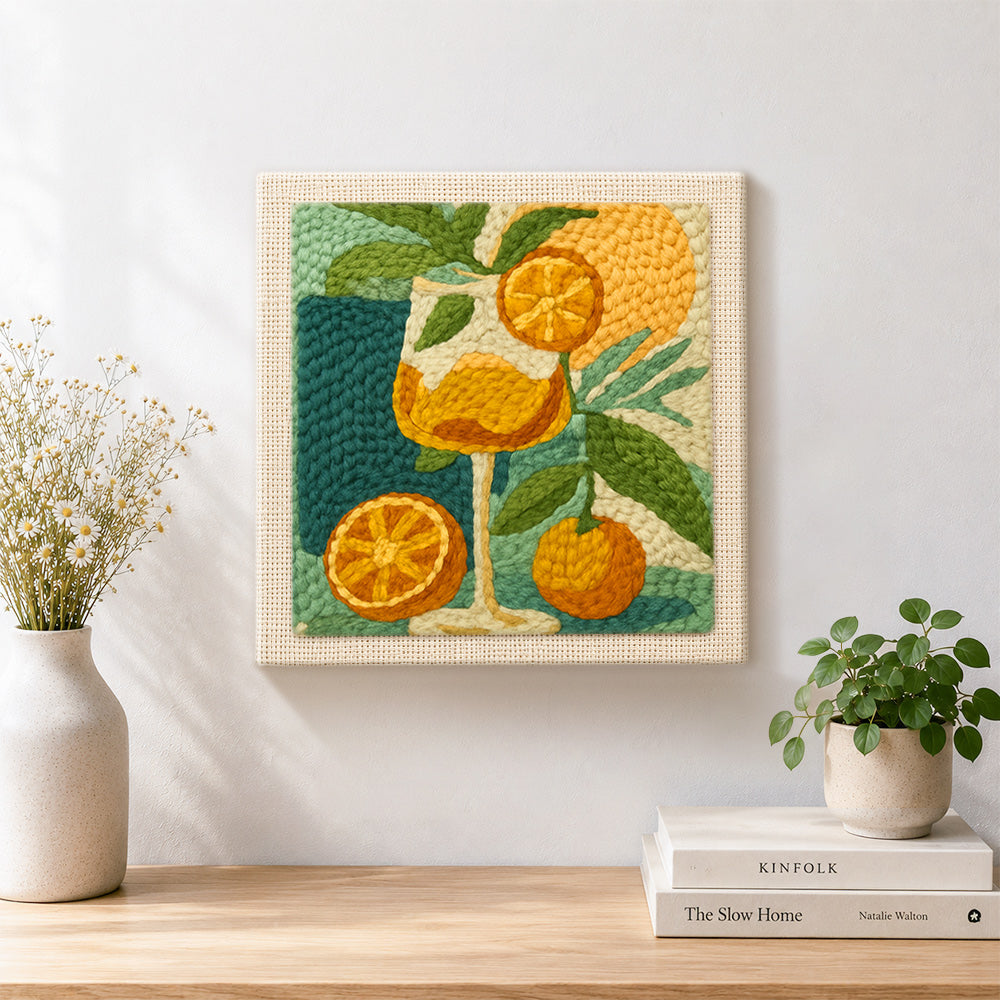 Finished botanical citrus drink artwork displayed on a wall