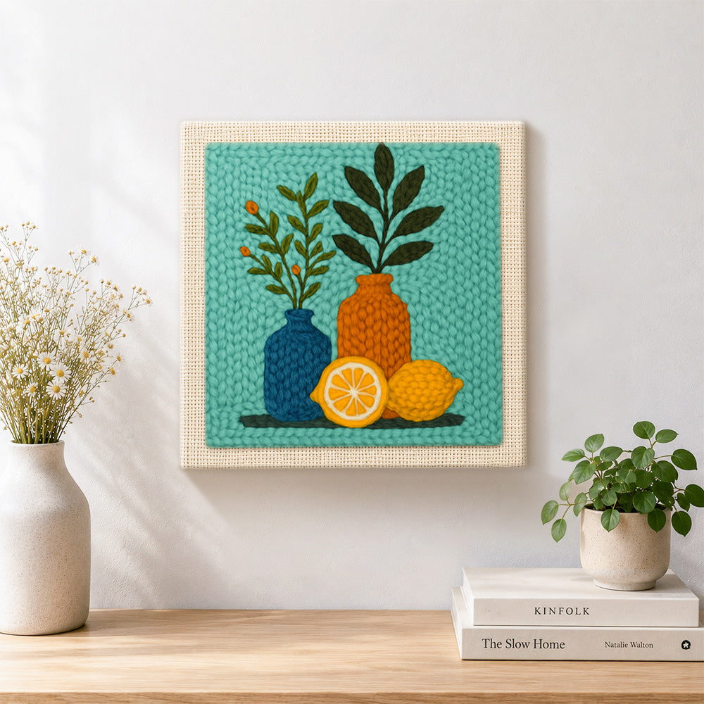 Finished botanical still life artwork displayed on a wall