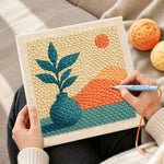 Creating handmade botanical vase and mountains punch needle artwork