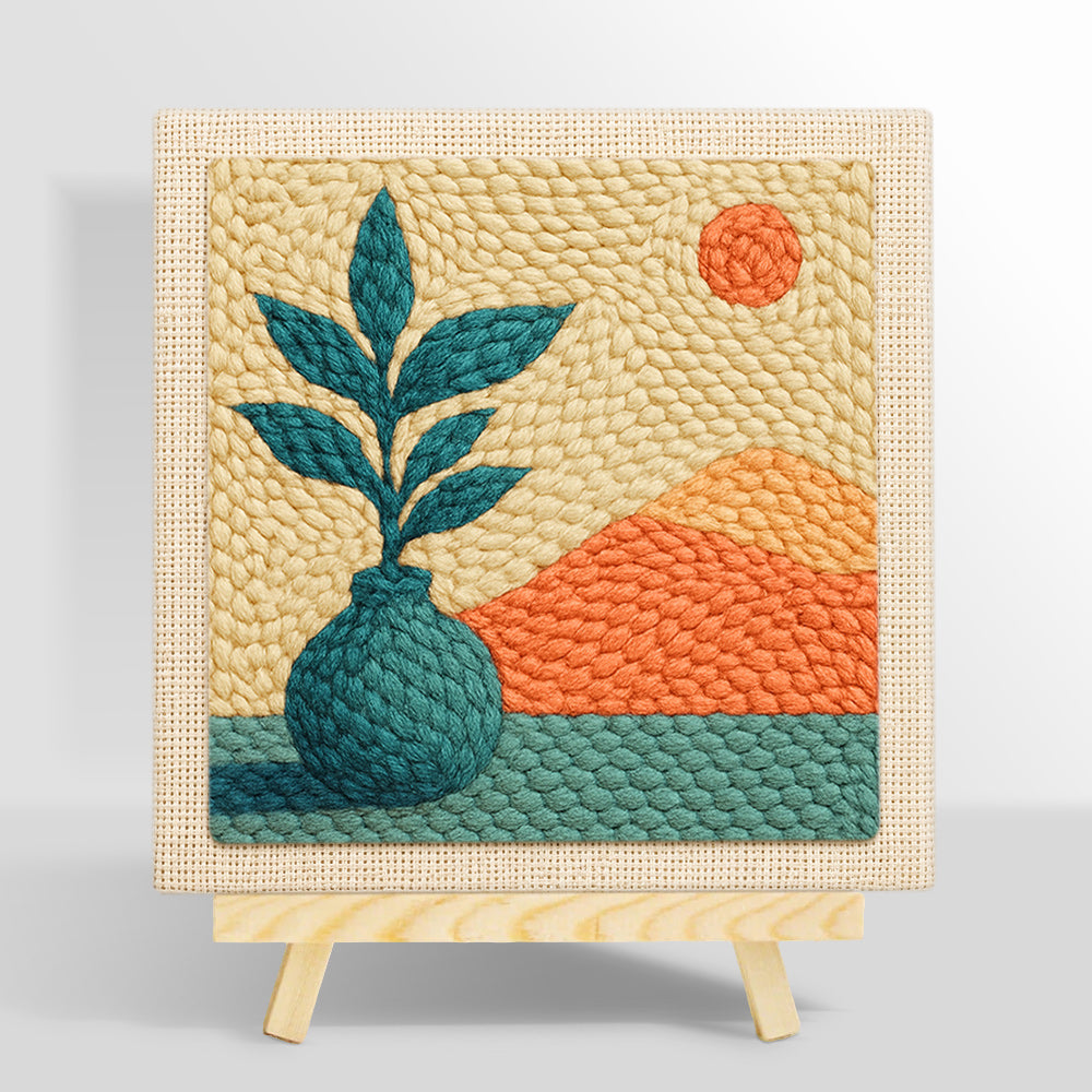 Botanical vase and mountains punch needle kit for beginners