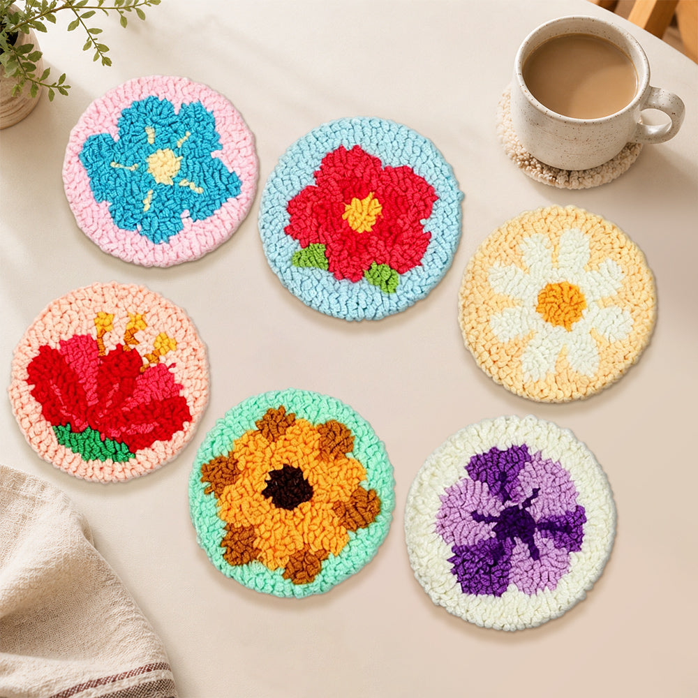 Bright flowers punch needle coasters used for home decoration