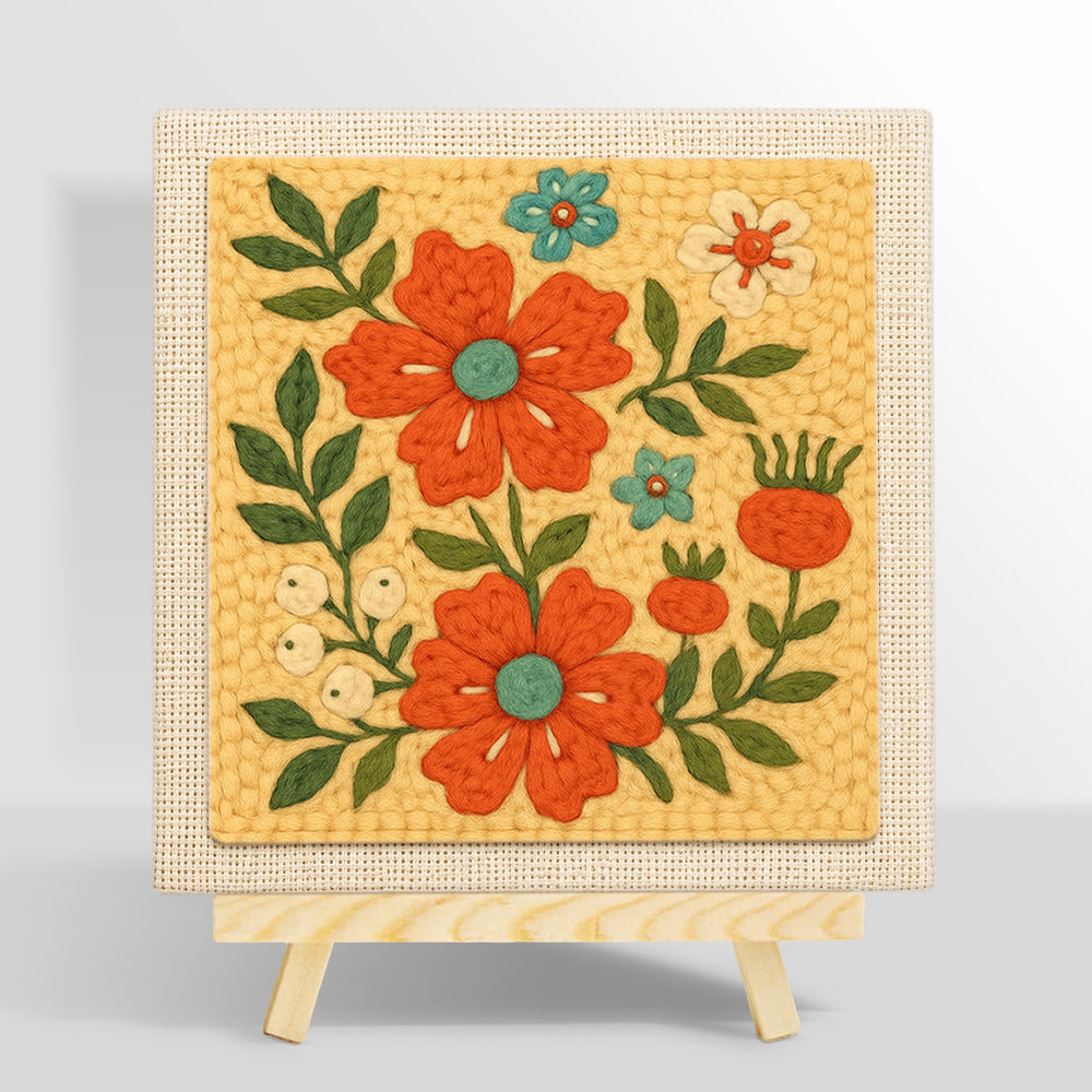 Bright orange flowers punch needle kit for beginners