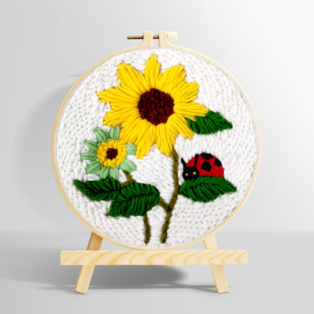 Bright summer sunflowers and ladybug punch needle kit for beginners