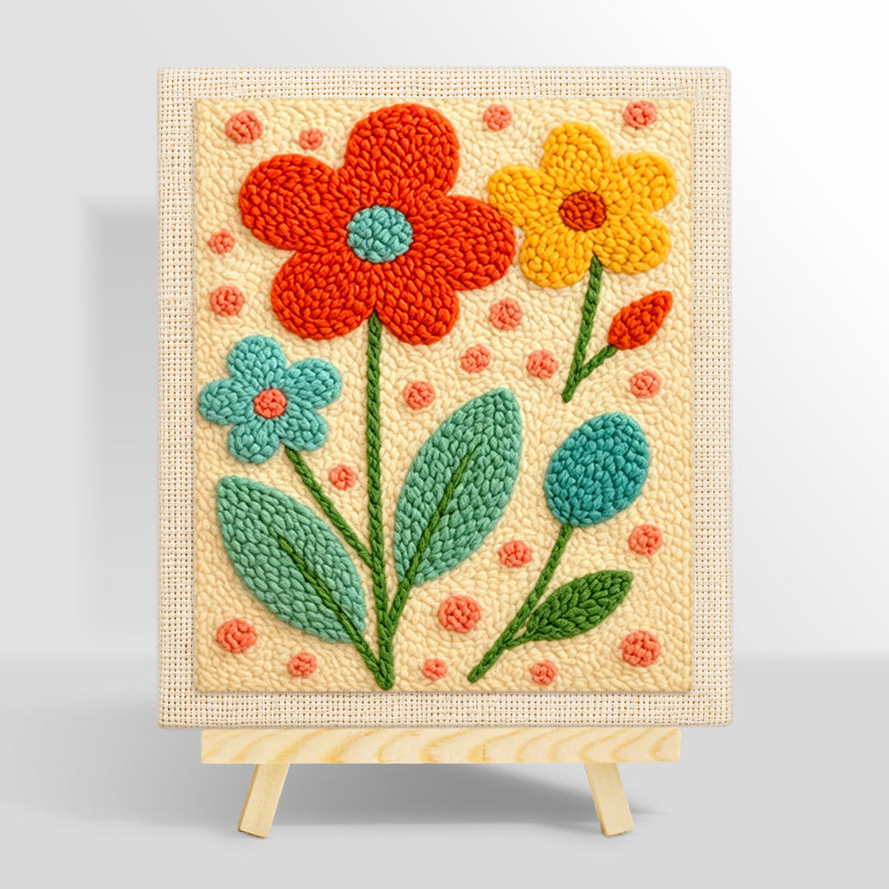 Bright tricolour flowers punch needle kit for beginners