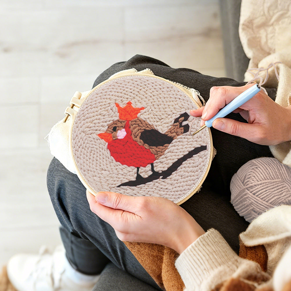 Creating handmade british robin punch needle artwork