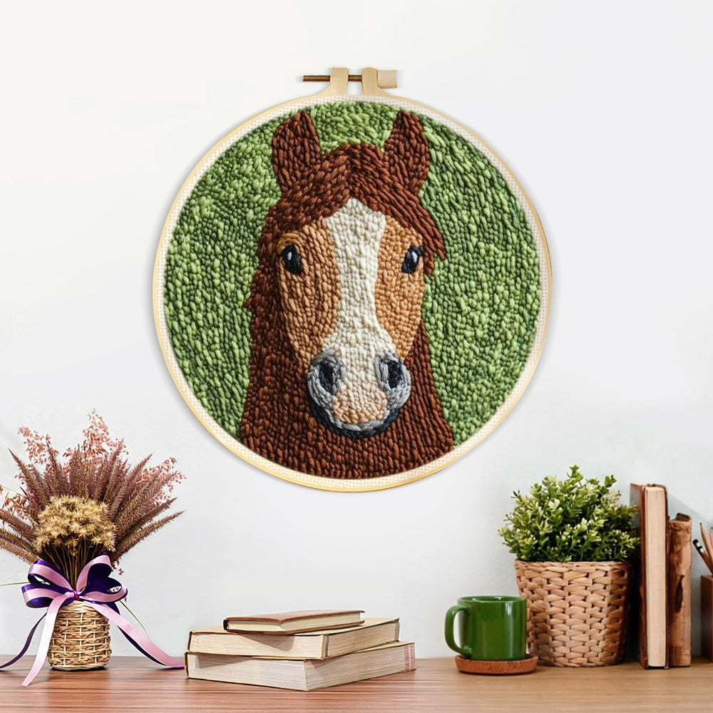 Finished brown horse artwork displayed on a wall