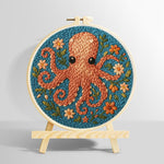 Brown octopus and flowers punch needle kit for beginners