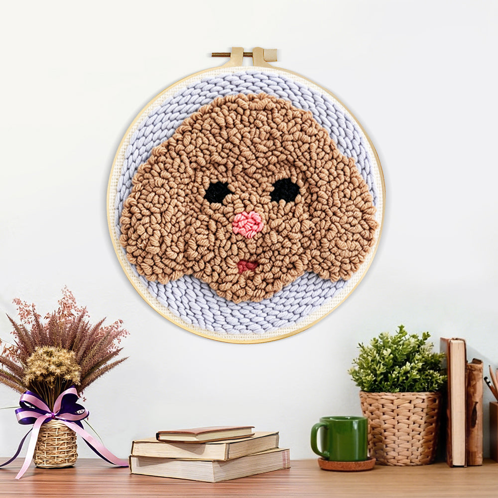 Finished brown puppy artwork displayed on a wall