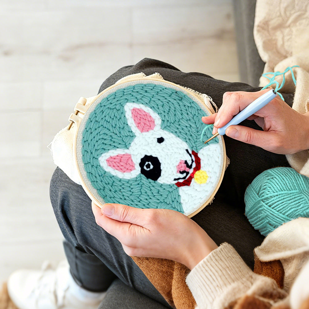 Creating handmade bull terrier punch needle artwork