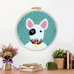 Finished bull terrier artwork displayed on a wall
