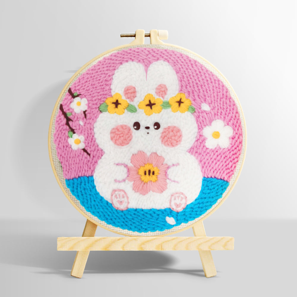 Bunny with flowers punch needle kit for beginners