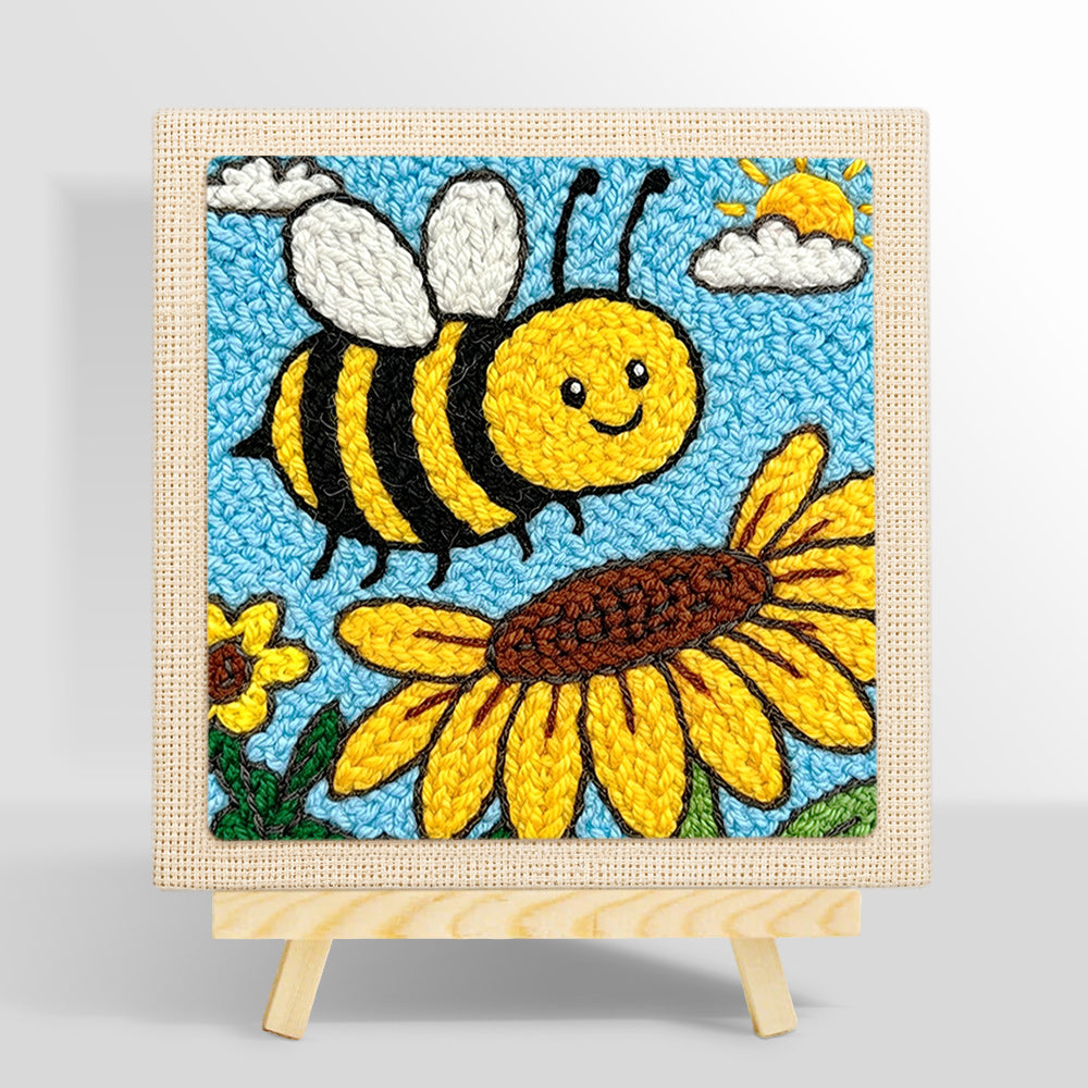 Buzzing bee with giant sunflower punch needle kit for beginners