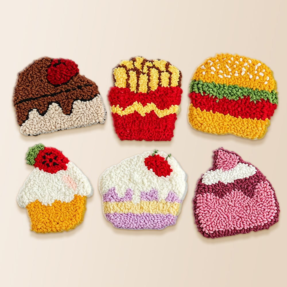 Cakes and fast food punch needle coaster kit finished handmade coasters