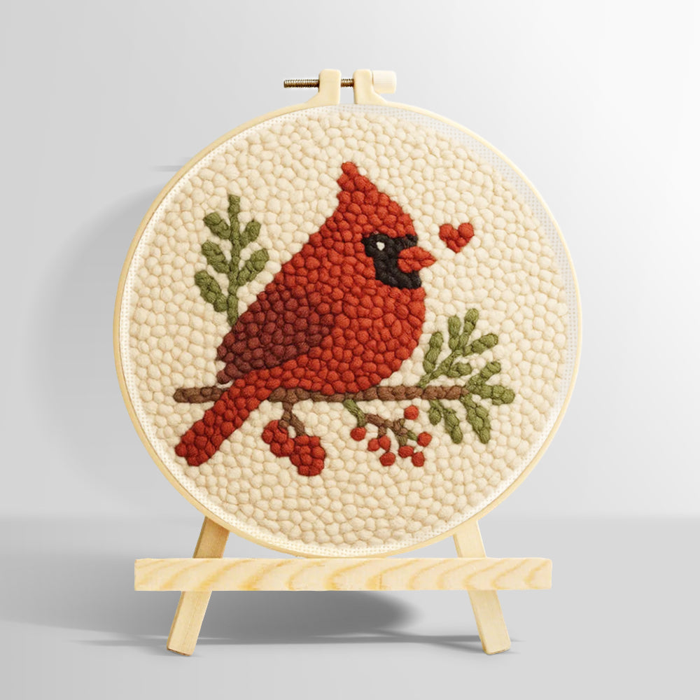 Cardinal and berries punch needle kit for beginners