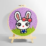Cartoon rabbit on the grass punch needle kit for beginners