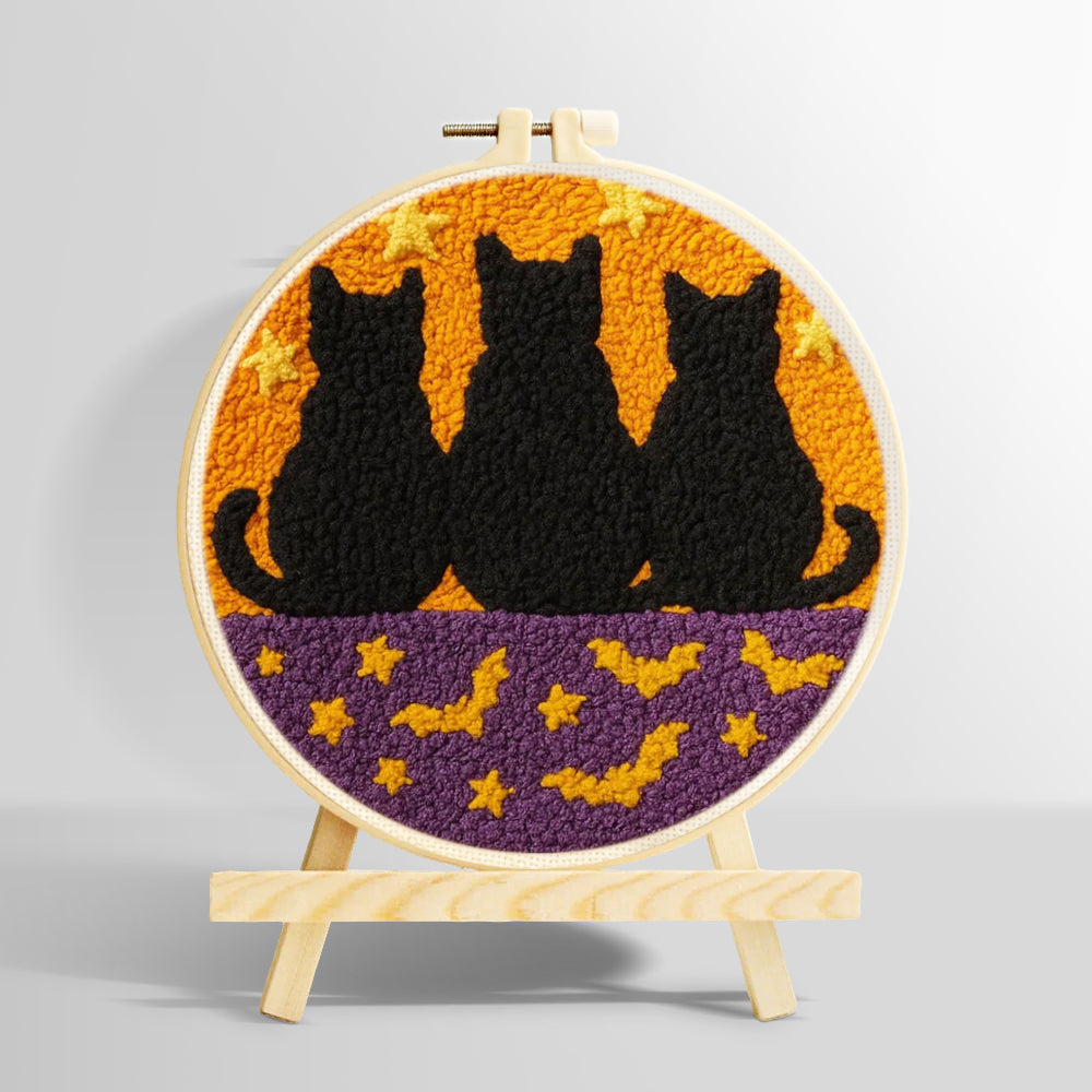 Cats and bats punch needle kit for beginners