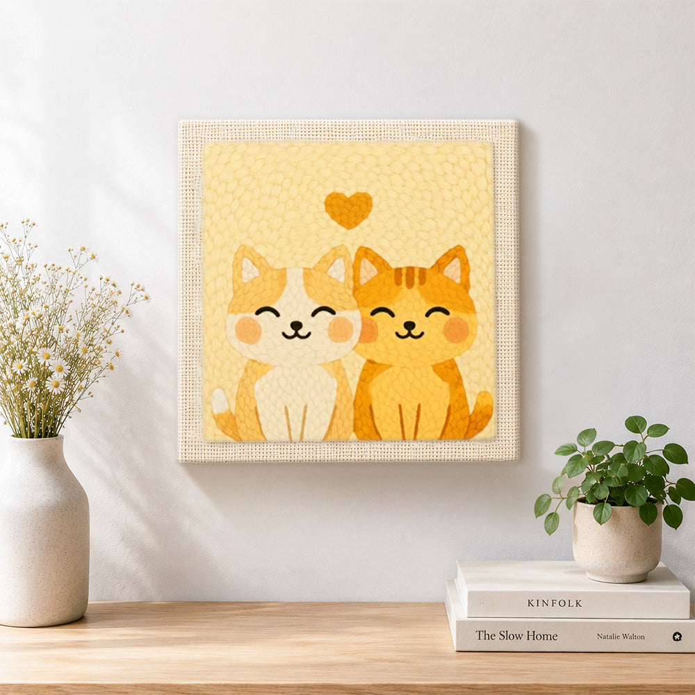 Finished cat's best friend artwork displayed on a wall
