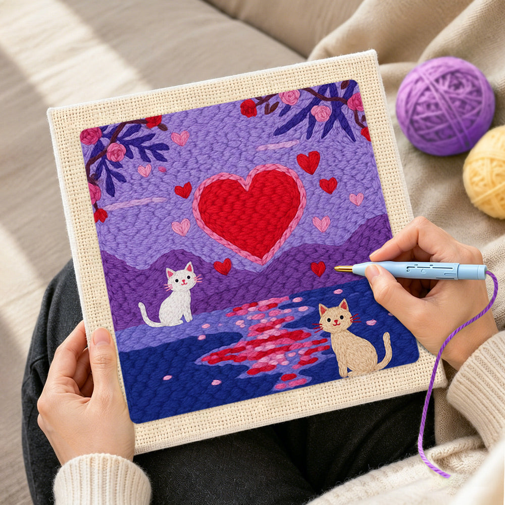 Creating handmade cats by the love lake punch needle artwork