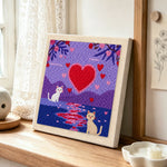 Cats by the love lake punch needle artwork displayed on a table