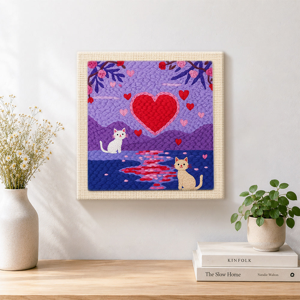 Finished cats by the love lake artwork displayed on a wall