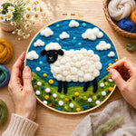 Creating the charming black-faced sheep in sunny meadow wool painting by hand with a felting needle