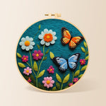 Charming butterfly and daisy needle felting kit for beginners with a round wooden frame