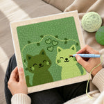 Creating handmade charming green cat couple punch needle artwork