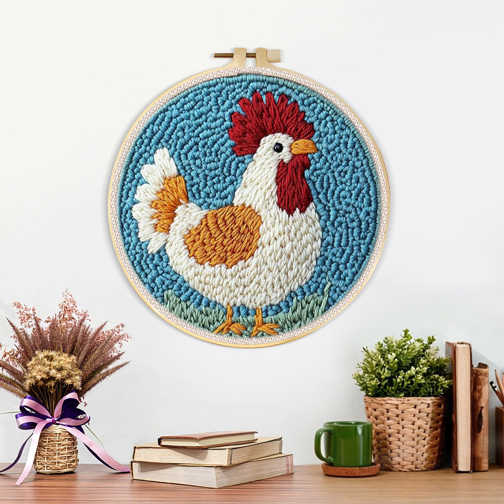 Finished charming rooster artwork displayed on a wall