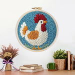 Finished charming rooster artwork displayed on a wall