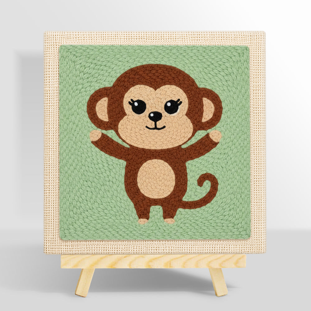 Cheerful monkey with open arms punch needle kit for beginners