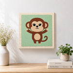 Finished cheerful monkey with open arms artwork displayed on a wall