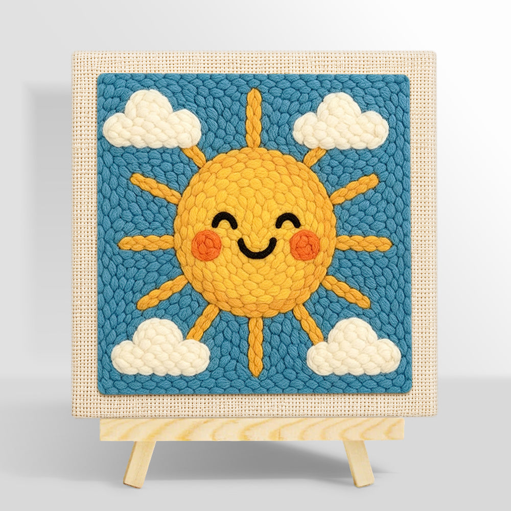 Cheerful smiley sun punch needle kit for beginners