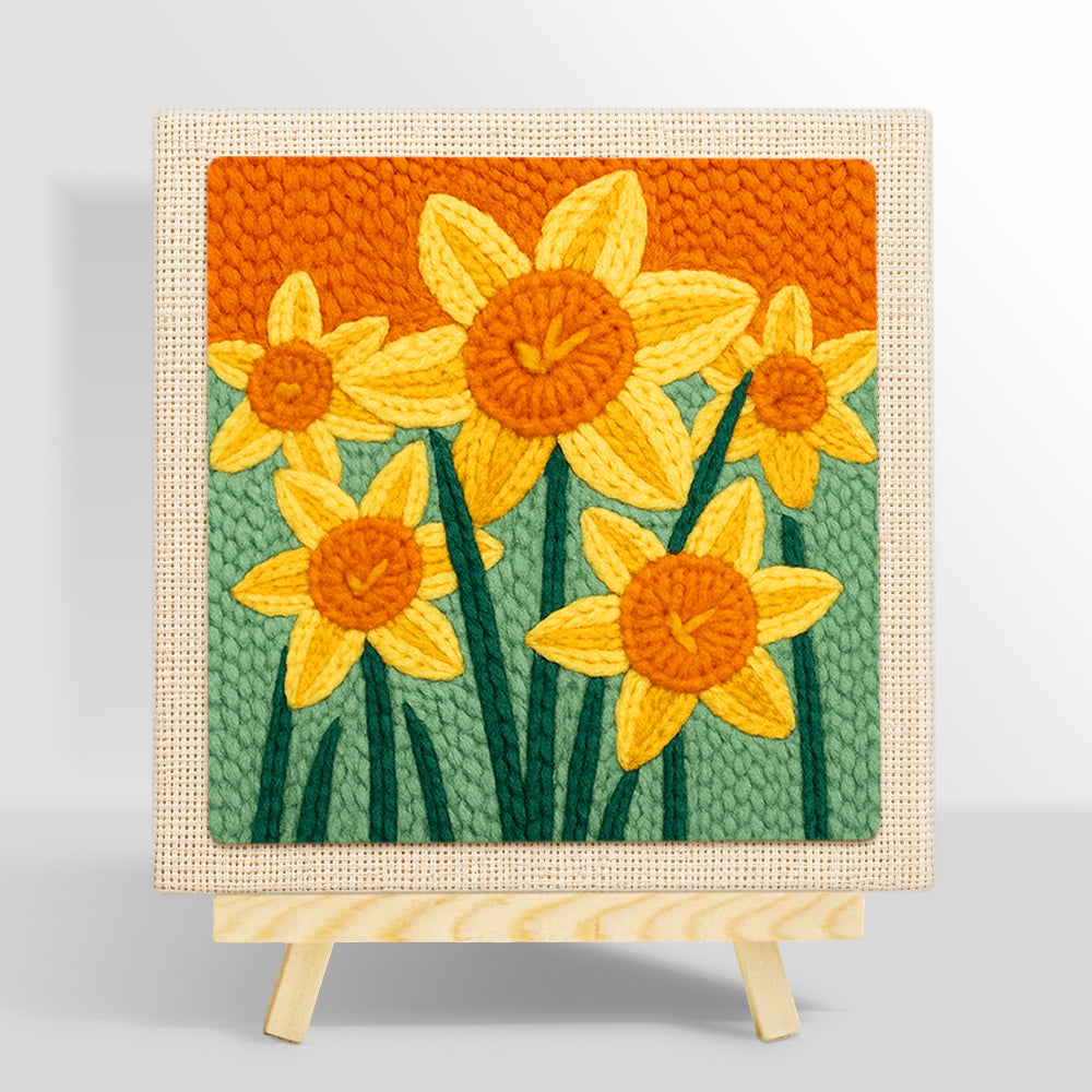 Cheerful yellow daffodils punch needle kit for beginners