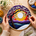 Creating the cherry tree at sunset wool painting by hand with a felting needle