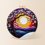 Cherry tree at sunset needle felting kit for beginners with a round wooden frame