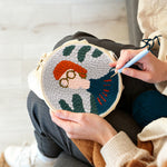 Creating handmade chic boho lady with glasses punch needle artwork