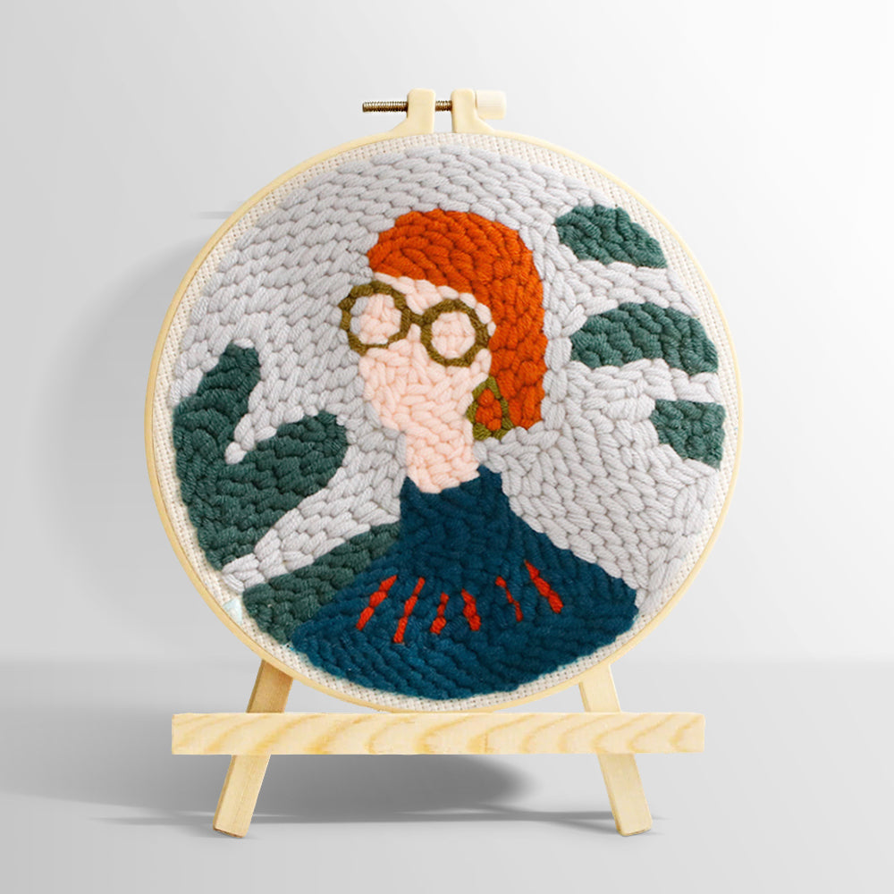 Chic boho lady with glasses punch needle kit for beginners