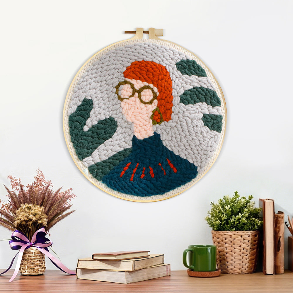 Finished chic boho lady with glasses artwork displayed on a wall