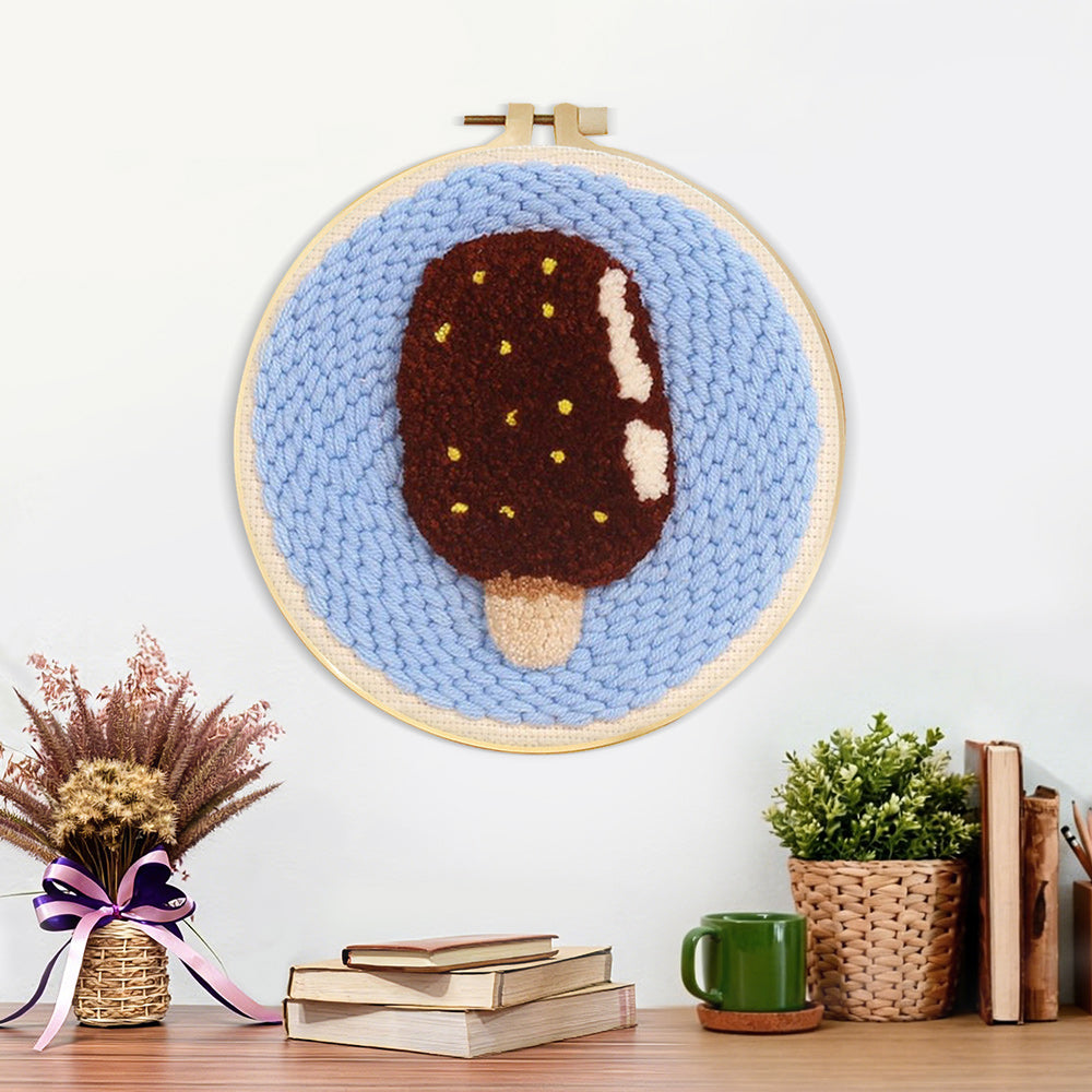 Finished chocolate ice cream artwork displayed on a wall