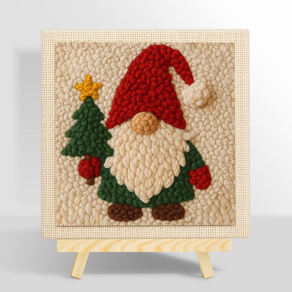 Christmas gnome and tree punch needle kit for beginners