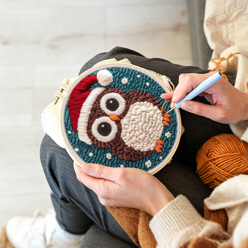 Creating handmade christmas owl punch needle artwork