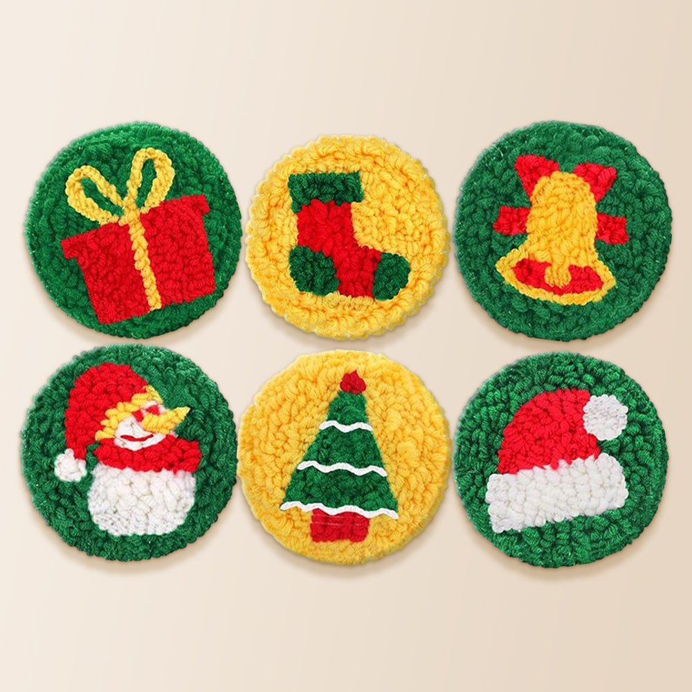 Christmas patterns punch needle coaster kit finished handmade coasters