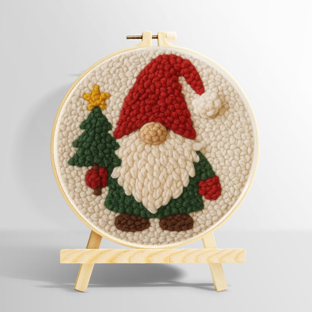 Christmas Tree Gnome punch needle kit for beginners