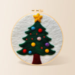Christmas tree with colourful baubles needle felting kit for beginners with a round wooden frame
