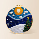 Christmas trees under the moon needle felting kit for beginners with a round wooden frame