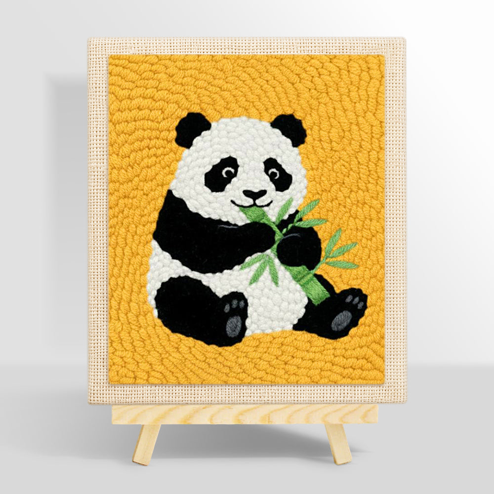 Classic panda eating bamboo punch needle kit for beginners