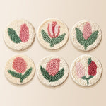 Classic pink tulip punch needle coaster kit finished handmade coasters